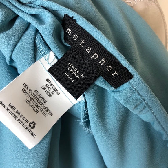 Metaphor Turquoise Blue Lace Drop Shoulder Chiffon Long Sleeve Peasant Blouse - Picture 7 of 8